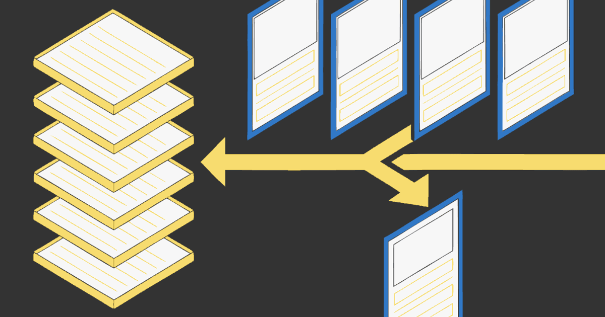 Flat vector illustration of a multi-slide carousel splitting into a row of images and a single PDF page.