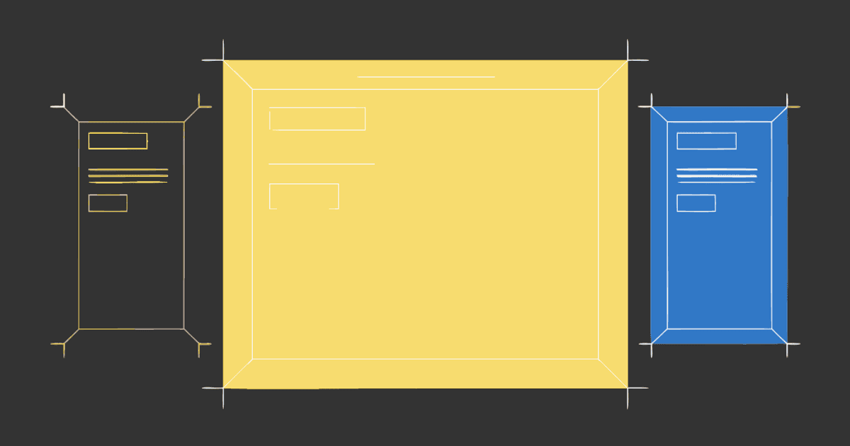Flat vector illustration of a LinkedIn carousel slide with format guide marks alongside two differently sized frames.